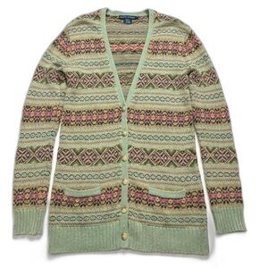 FAIR ISLE Polo by Ralph Lauren Green Patterned Cardigan